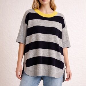 Womens 10% Lambswool/Angora Central Park West Striped Split Round Hem Sweater